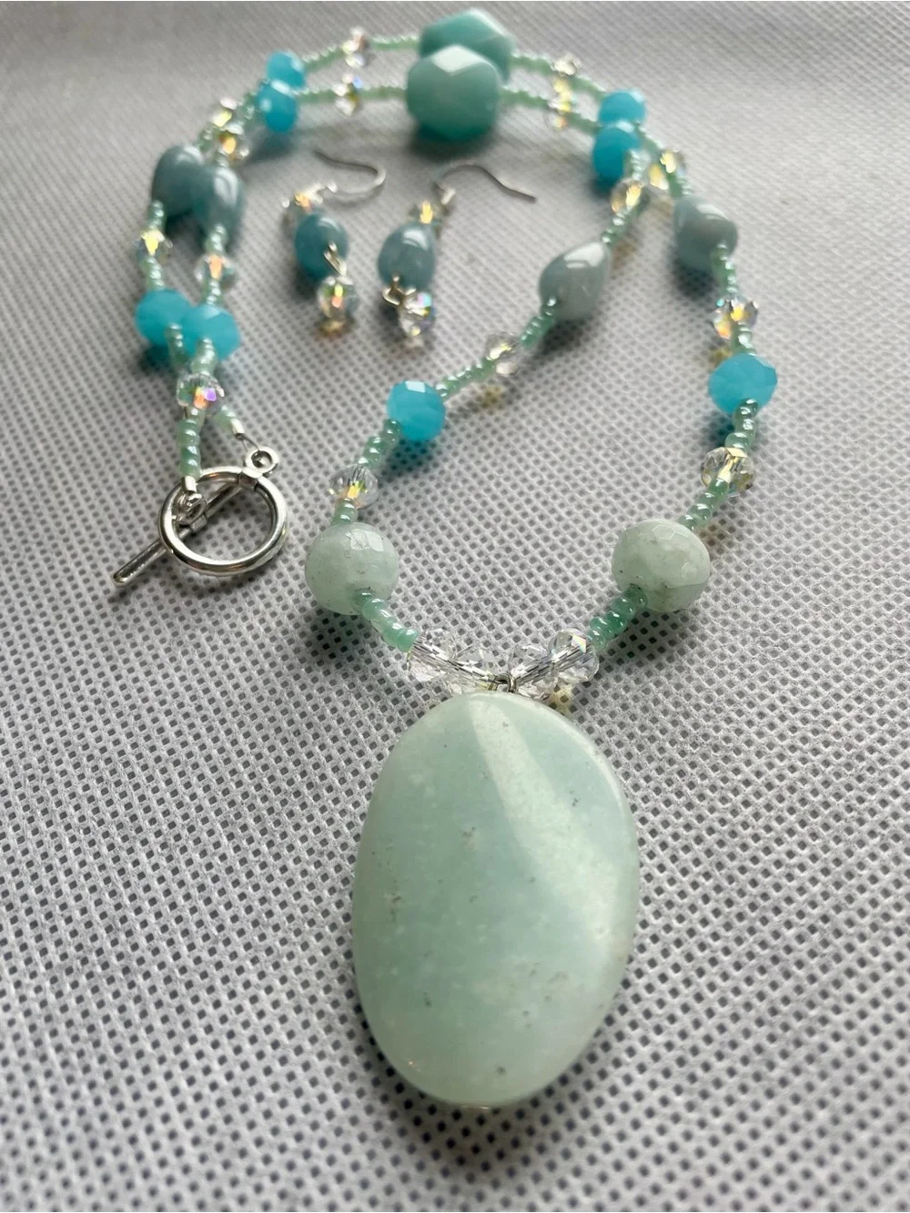 Handmade Mint Green Bead Necklace and Earring Set